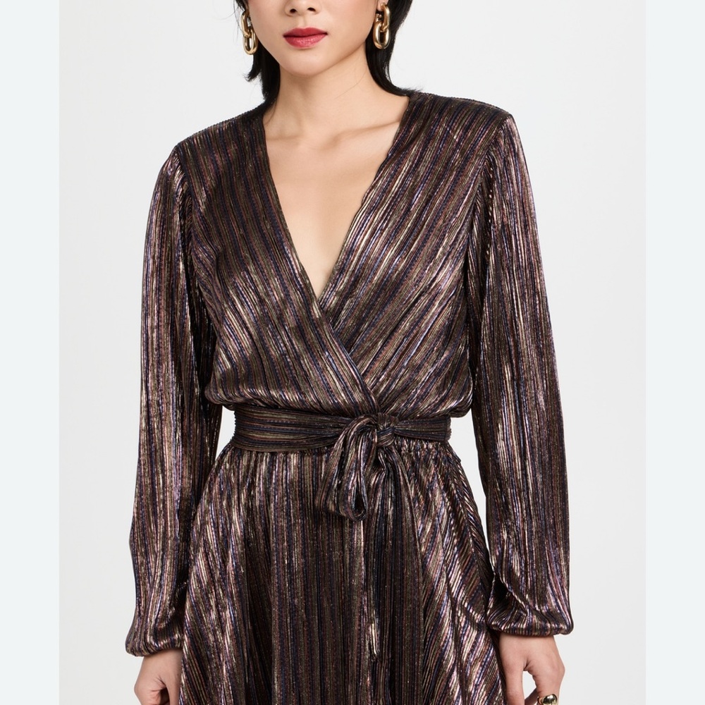 Ramy Brook Shimmering Long Sleeve Dress in metallic and Black